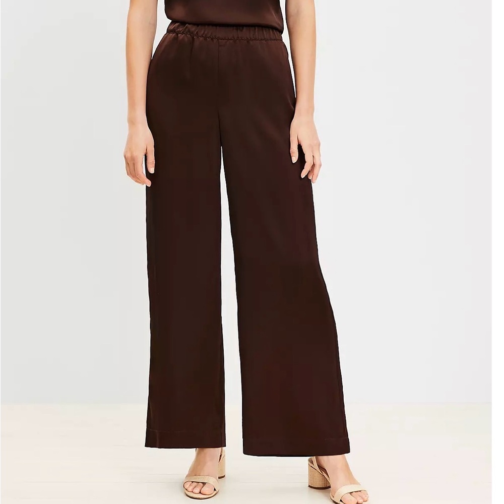 Like new Loft chocolate satin Wide-Leg Pants size s